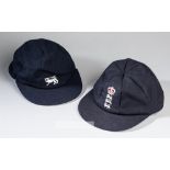 Two England caps for Test Match and ODI cricket, the first navy cap for a Home series, embroidered