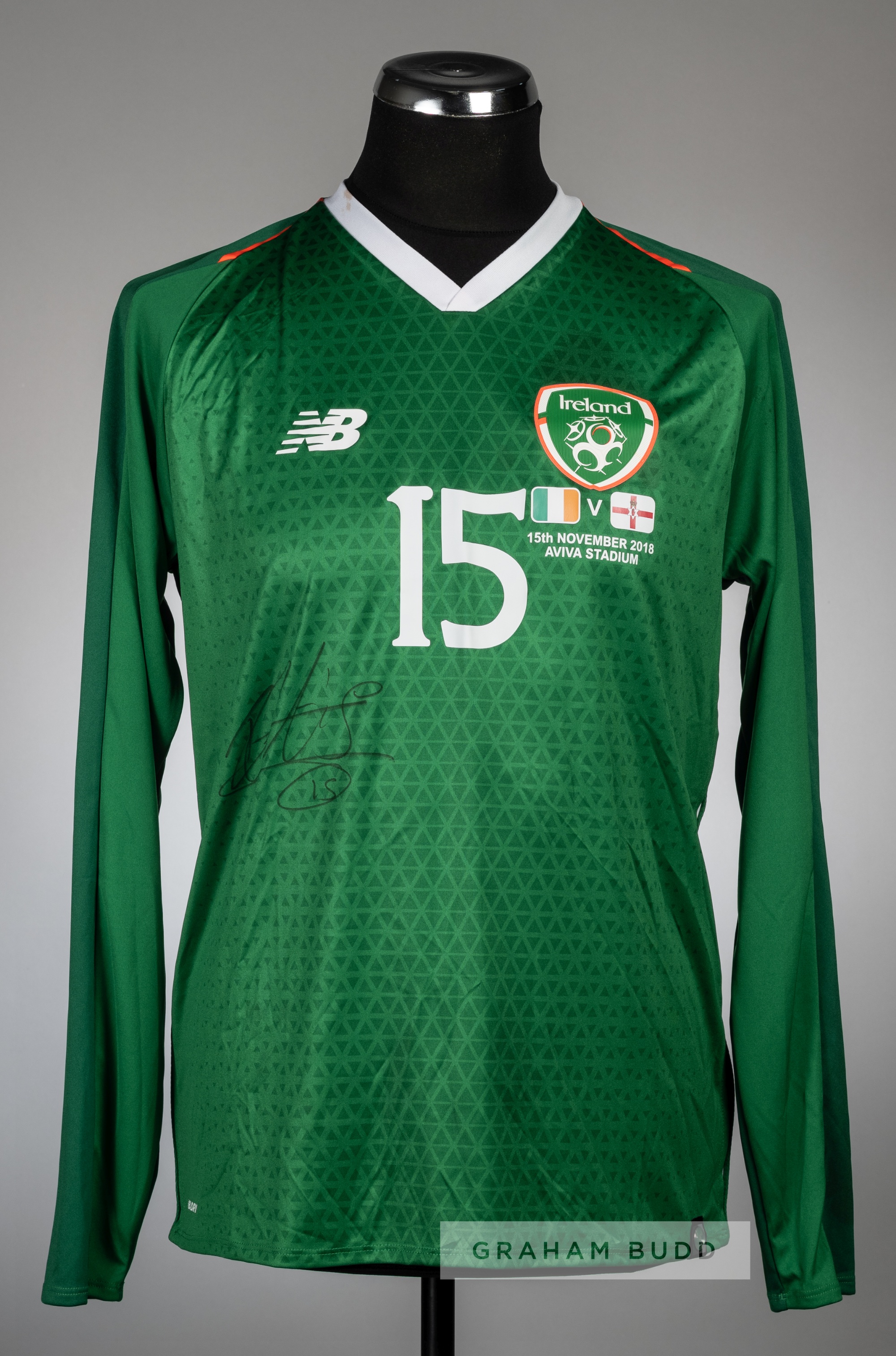 Ronan Curtis signed green Republic of Ireland no.15 jersey v Northern Ireland, Aviva Stadium, 15th