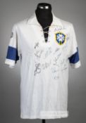 Team signed Ricardo Kaka white Brazil no.8 jersey commemorating the 100th anniversary of FIFA v