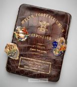 Rare trio of Welsh [Rugby] Football Union gold badges awarded to J. Jarrett of the Match Committee