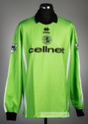 Mark Schwarzer lime green Middlesbrough no.1 goalkeeper's jersey, season 1998-99, Errea, long-
