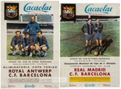 Two FC Barcelona match posters dating from 1964 and 1965, the first v Real Madrid in the