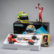 Ayrton Senna themed collection of various Minichamps model cars and assorted figurines (12) FW14