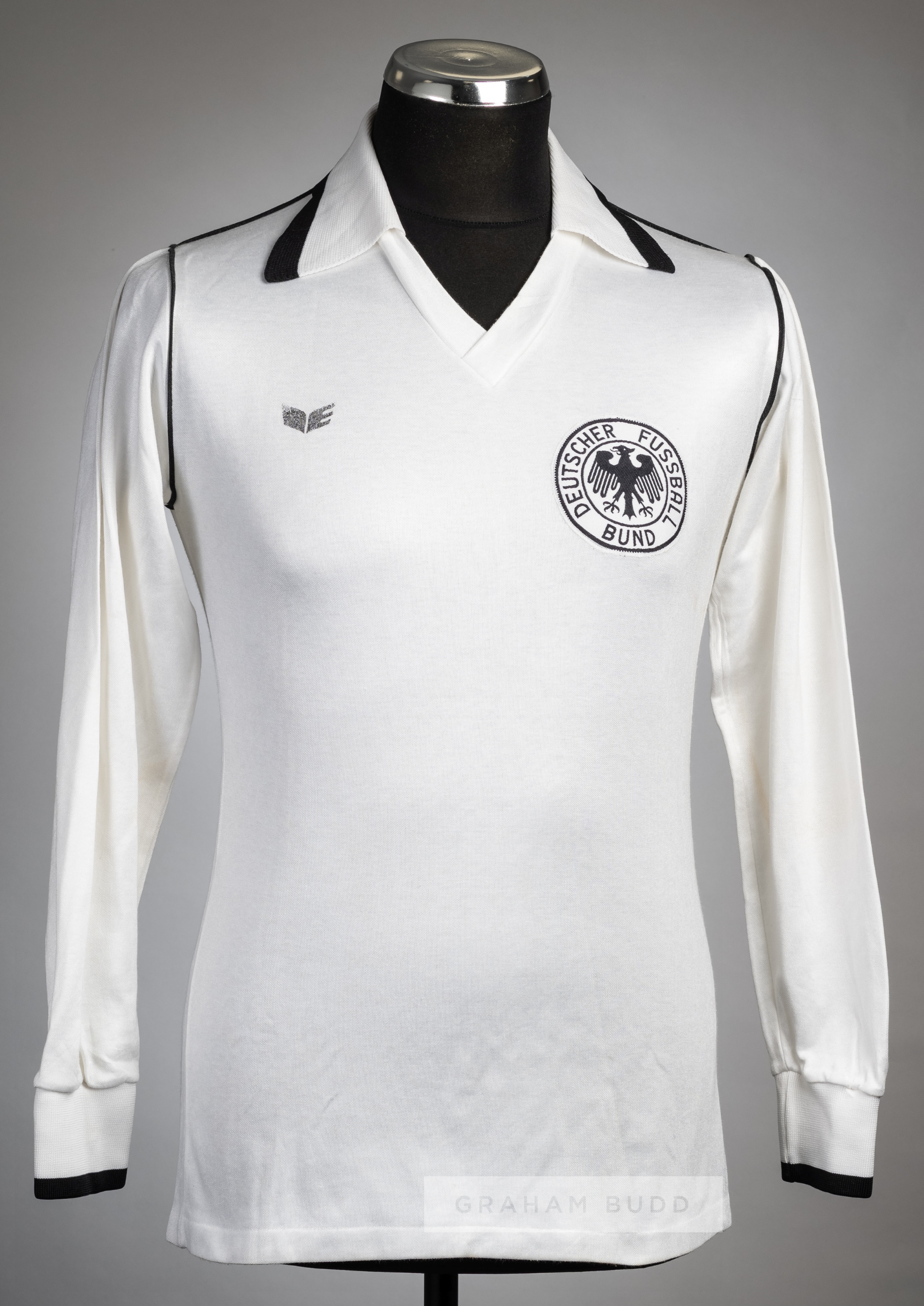 White & black West Germany U-21 international no.13 jersey, circa 1982, Erima, long-sleeved with