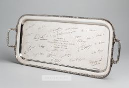 A silver twin-handled tray presented by the patrons of George Owen's Cholmondeley Stables to Stan