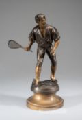 French spelter figure of a real tennis player by Adolphe Jean Lavergne (1863-1928), with bronze