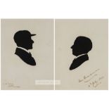 Australian cricketers Don Bradman and Bert Oldfield signed portrait silhouettes,  the first