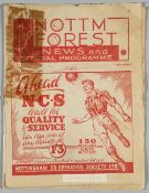 Nottingham Forest v Sheffield United programme 27th August 1938, tape repair at front cover but no