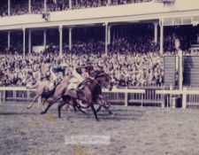 Six framed horse racing photographs, colour and b&w, comprising Norfolk Air 1973; John Splendid