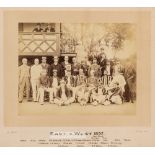 Photograph of the cricket teams in the East v West match in 1892, The b&w photograph of the