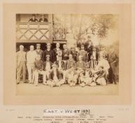 Photograph of the cricket teams in the East v West match in 1892, The b&w photograph of the