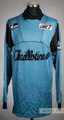 Blue and black AJ Auxerre no.1 goalkeeper's jersey, late 1980s, Uhlsport, long-sleeved with padded