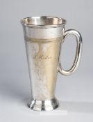 Pint tankard inscribed to to the Champion jump jockey Stan Mellor, E.P.N.S., of tapering form,