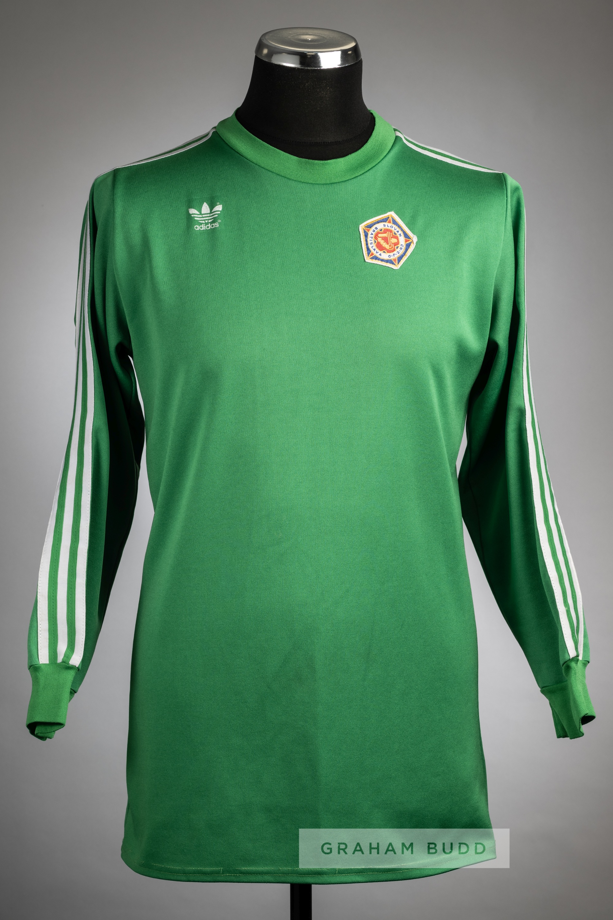 Green Slovan Bratislava No.1 goalkeeper's jersey, circa 1984, Adidas, long-sleeved with club crest