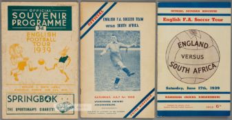 A trio of programmes from the Football Association Tour of South Africa in 1939 originally owned