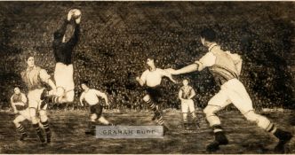 Arsenal v Bolton Wanderers match action etching, circa 1935, by an unknown hand, depicting two of