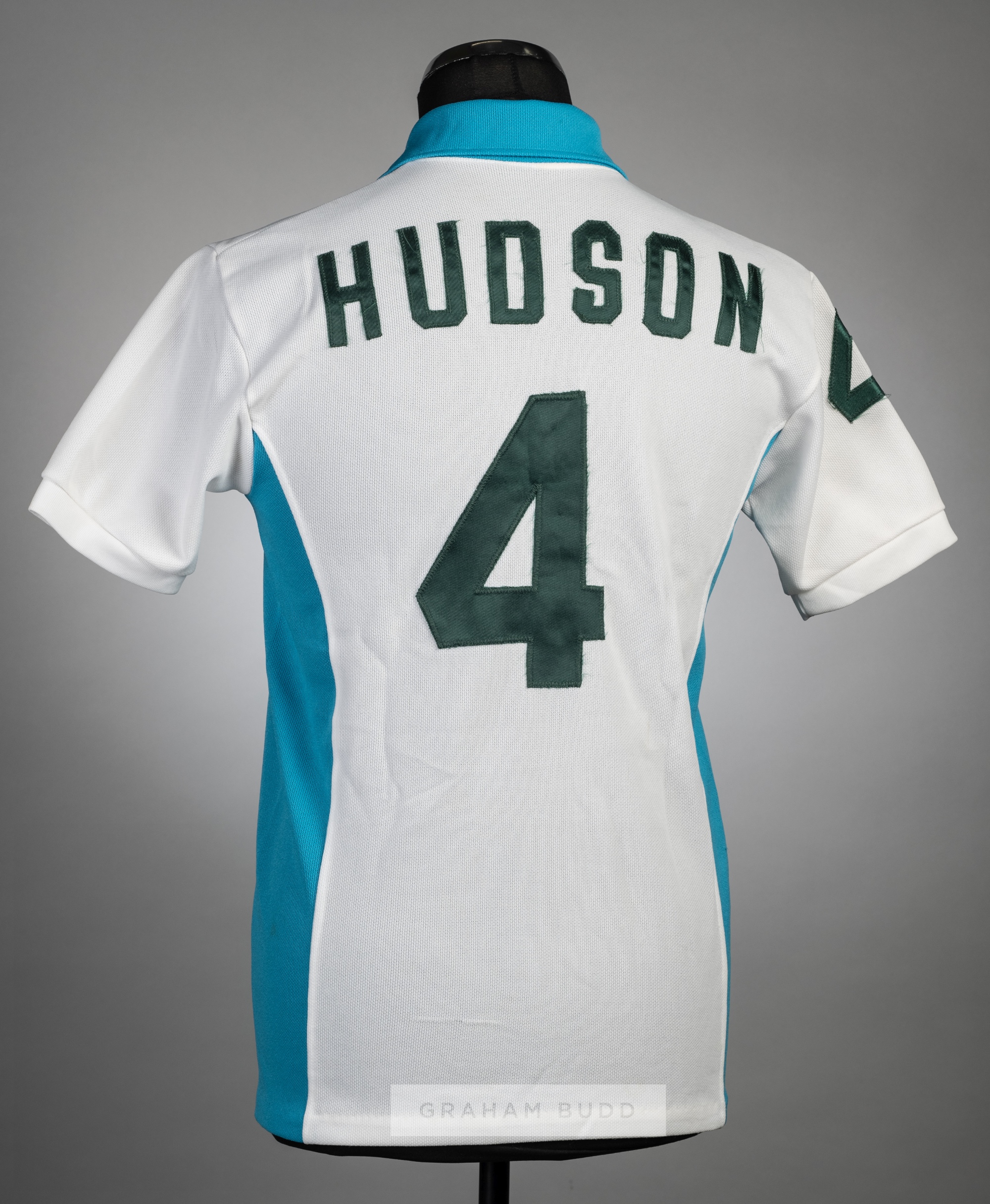 Alan Hudson white and light blue Seattle Sounders no.4 home jersey, NASL season 1980-82, Admiral, - Image 2 of 2