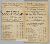 Two early greyhound racing cards: 1916 Albert Running Grounds, Half-way House, Northampton, the