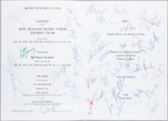 RUGBY UNION - NEW ZEALAND TO U.K 1993 RUGBY UNION AUTOGRAPHED SPORTSMAN’S CLUB MENU The 1993 New