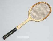 British champion Freda James' white Slazenger's laminated tennis racquet, circa 1933, FJ initials