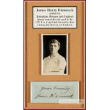 Tottenham Hotspur's Jimmy Dimmock signature and trade card mounted in a frame, a typed legend