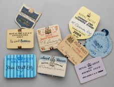 A fine collection of Royal Ascot Enclosure day badges, all named in ink by hand, a tradition that