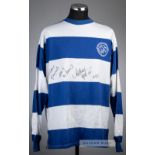 Queen's Park Rangers retro jersey signed by Rodney Marsh, Score Draw blue and white hooped jersey,