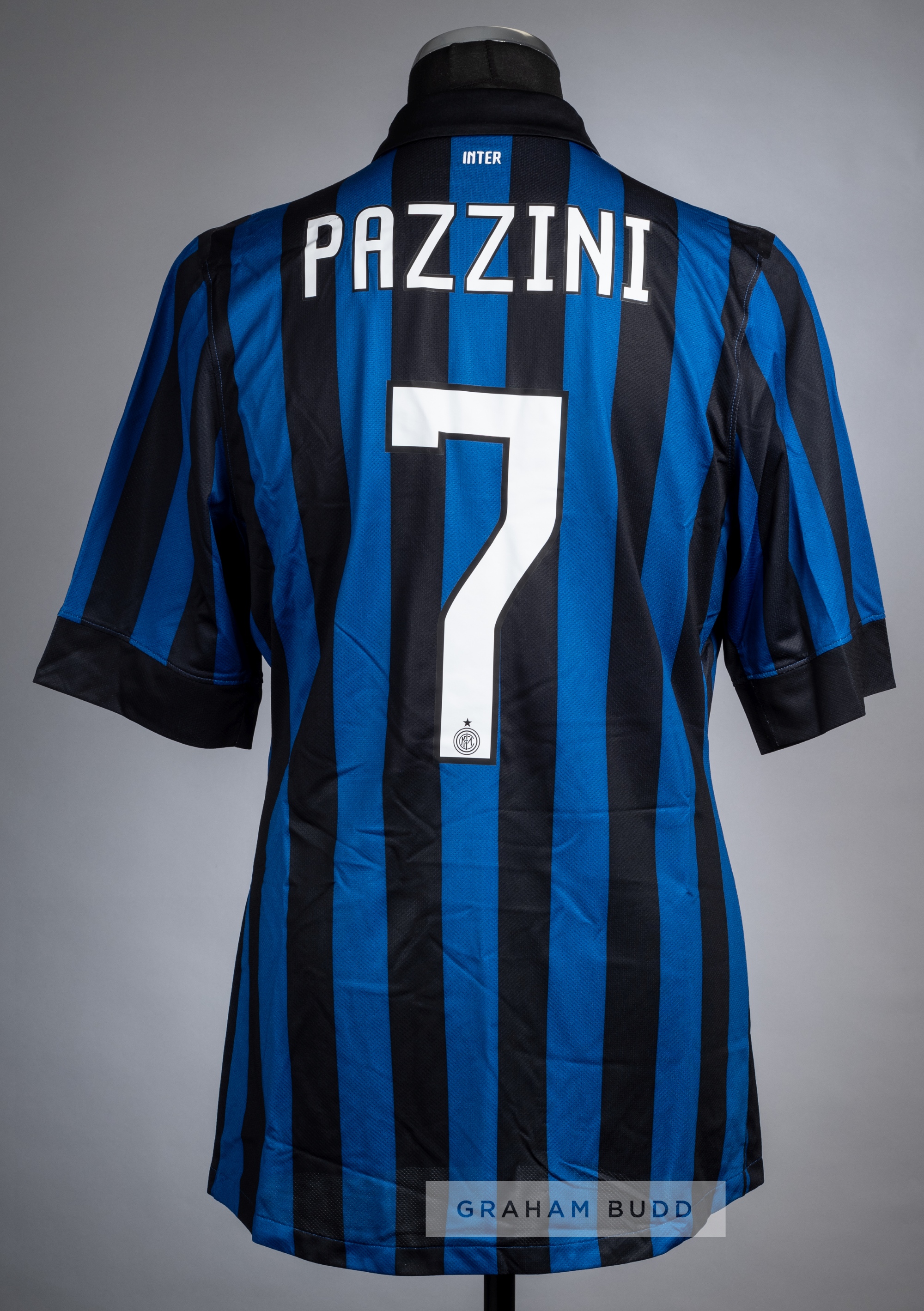 Giampaolo Pazzini blue and black striped FC Inter No.7 jersey from the Dublin Super Cup match v