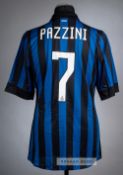 Giampaolo Pazzini blue and black striped FC Inter No.7 jersey from the Dublin Super Cup match v