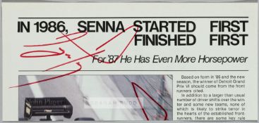 Ayton Senna signed 1986 magazine article page,  signed on the top of partial page