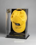 Frankie Dettori signed Dubai Duty Free Shergar Cup yellow cap, in presentation case, signed in black