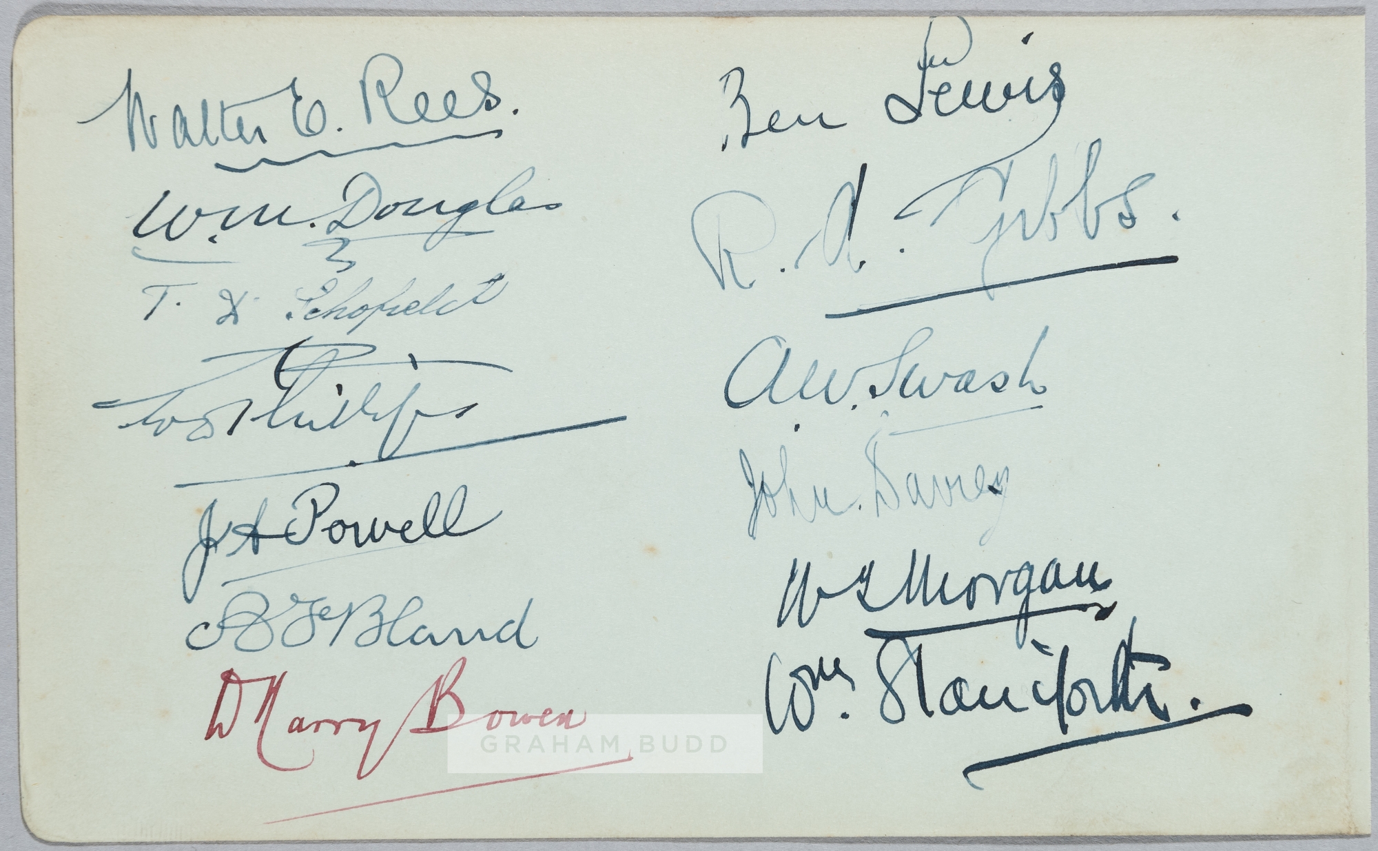 CARDIFF RUGBY FOOTBALL TEAM 1906-07 ORIGINAL AUTOGRAPHED TEAM SHEET DURING THE 1906-07 SEASON,