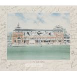 Signed "The Lord's Pavilion Test Cricketers" print, signed in pencil by approximately 70 test