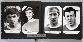 Manchester United b&w player profile postcard & photograph album, circa 1960s, comprising