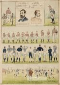 "Football Match Grammar School v Scratch Team" by John Drinsdale, coloured lithograph featuring a '