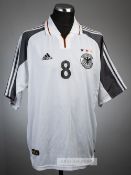Dietmar Hamman white Germany No.8 home jersey, circa 2000, Adidas, short-sleeved with national