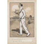 Original artwork by Thorpe depicting a caricature of the England cricket captain Johnny Douglas
