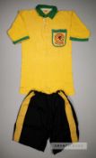Ray Lambert yellow and green Wales international no.3 jersey & shorts, circa 1947, the short-sleeved