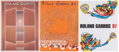 Collection of Roland Garros tennis posters from 1982 to 2010, including some of the rarer 1980s