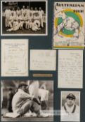 Signed Don Bradman's  1938 Australian XI cricket tour to England display, comprising Australian