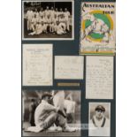 Signed Don Bradman's  1938 Australian XI cricket tour to England display, comprising Australian