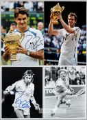 Five individually signed photographs of Wimbledon lawn tennis champions including Roger Federer, Sir