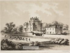 Lithograph of the playing fields at Merchiston Castle School, Edinburgh, portraying boys playing