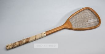 Rare and important demi-paume real tennis racquet from the 18th century dating to around the 1760s