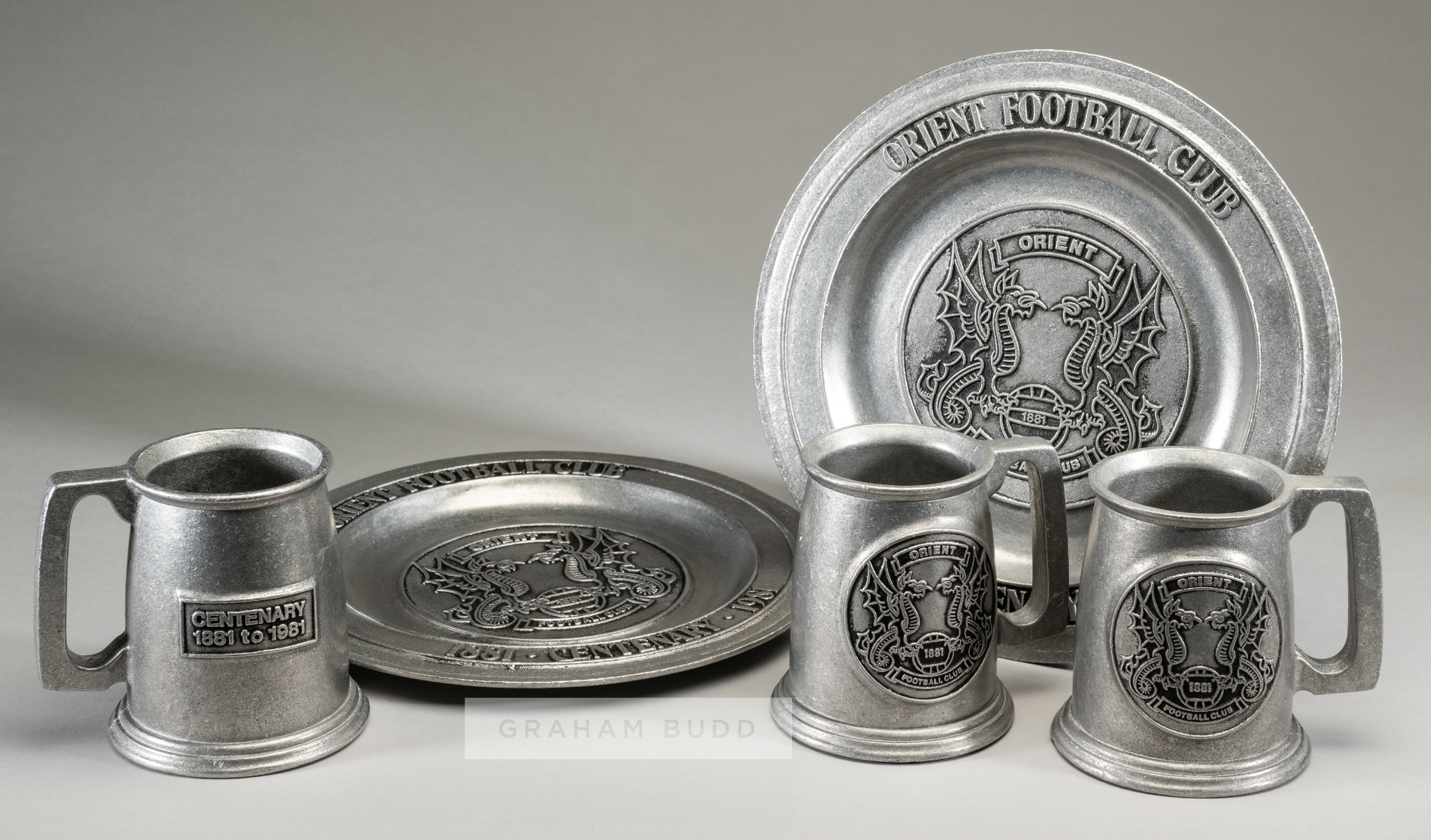 Orient FC Centenary 1881-1981 pewter plates and tankards,  each bearing ORIENT FOOTBALL CLUB 1881