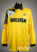 Vinnie Samways yellow Tottenham Hotspur no.9 away jersey, season 1991-92, Umbro, long-sleeved with