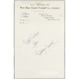 Bobby Moore West Ham United Football Co., Limited letterhead, signed in blue pen "Best Wishes John