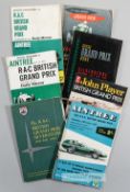 Seven British Grand Prix programmes, held at Brands Hatch, Silverstone, Aintree, dating from 1956 to