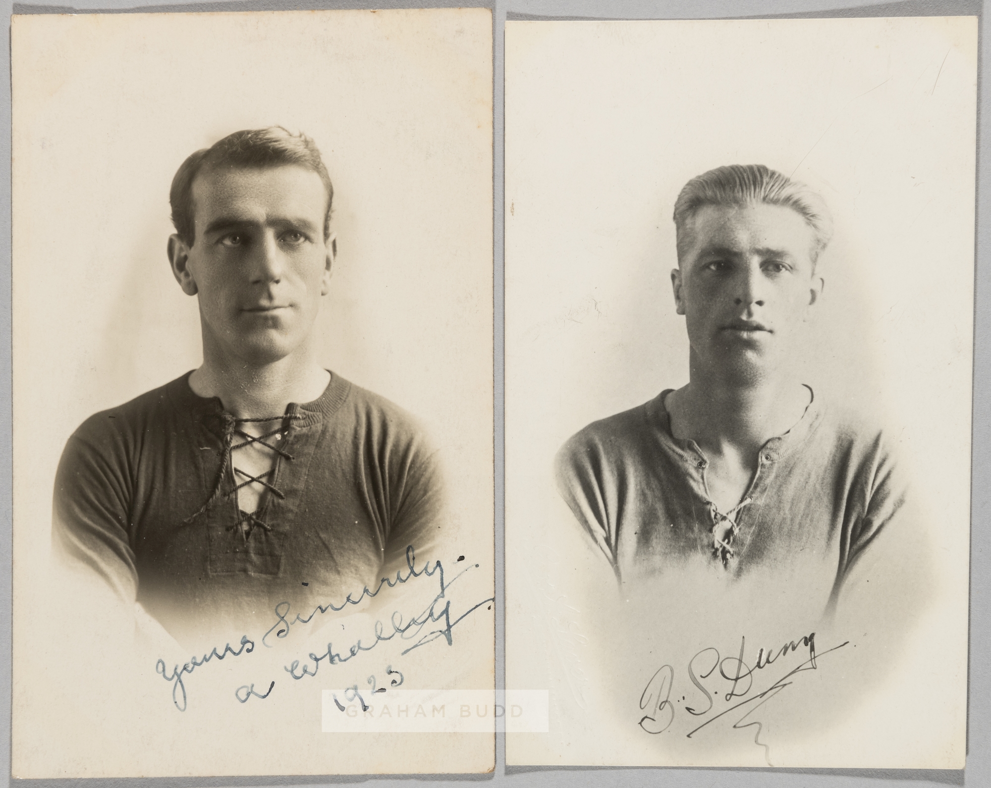 Two Charlton Athletic football b&w signed studio portrait postcards,  comprising of A Whally