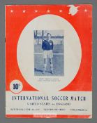 Official programme for an international soccer match billed as United States v England, played at